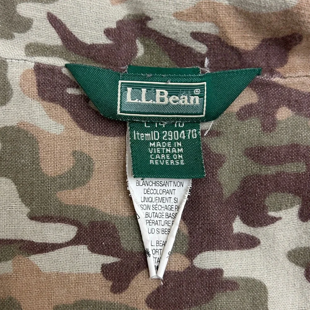 LL Bean VTG Lg 14-16 Kids Green Canvas Camo Lined Field Chore Jacket   Adult S - Picture 3 of 6